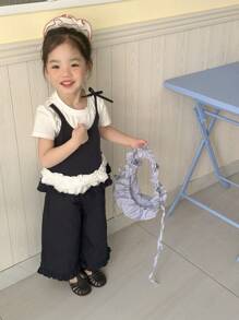 DAZY Young Girls Casual Round Neck 2 In 1 Ruffle Hem T-Shirt, Young Girls Summer Outfits - White - View 8