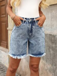 EMERY ROSE Women's Loose-Fit Pockets Frayed Hem Casual Denim Shorts - Blue - View 4