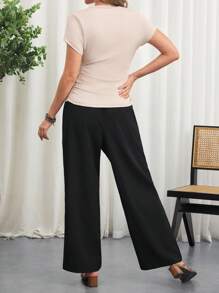 SHEIN Maternity Short Sleeve Tee & Wide Leg Pants Two Pieces Suits