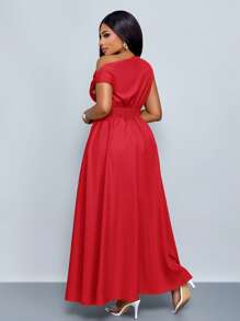 SOLERSUN Christmas Women's Plus Size Asymmetrical Neck Blouse Split Thigh Tie Front One Shoulder Shirts