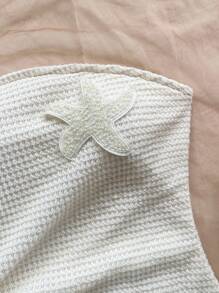 Soleia 女士亮橙色热带岛屿度假村露肩褶饰荷叶边系带海星装饰海滩迷你连衣裙 - 白色 - 查看 4