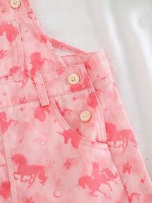 Cozy Pixies 女婴卡通印花工装短裤休闲百搭 - 粉色 - 查看 5