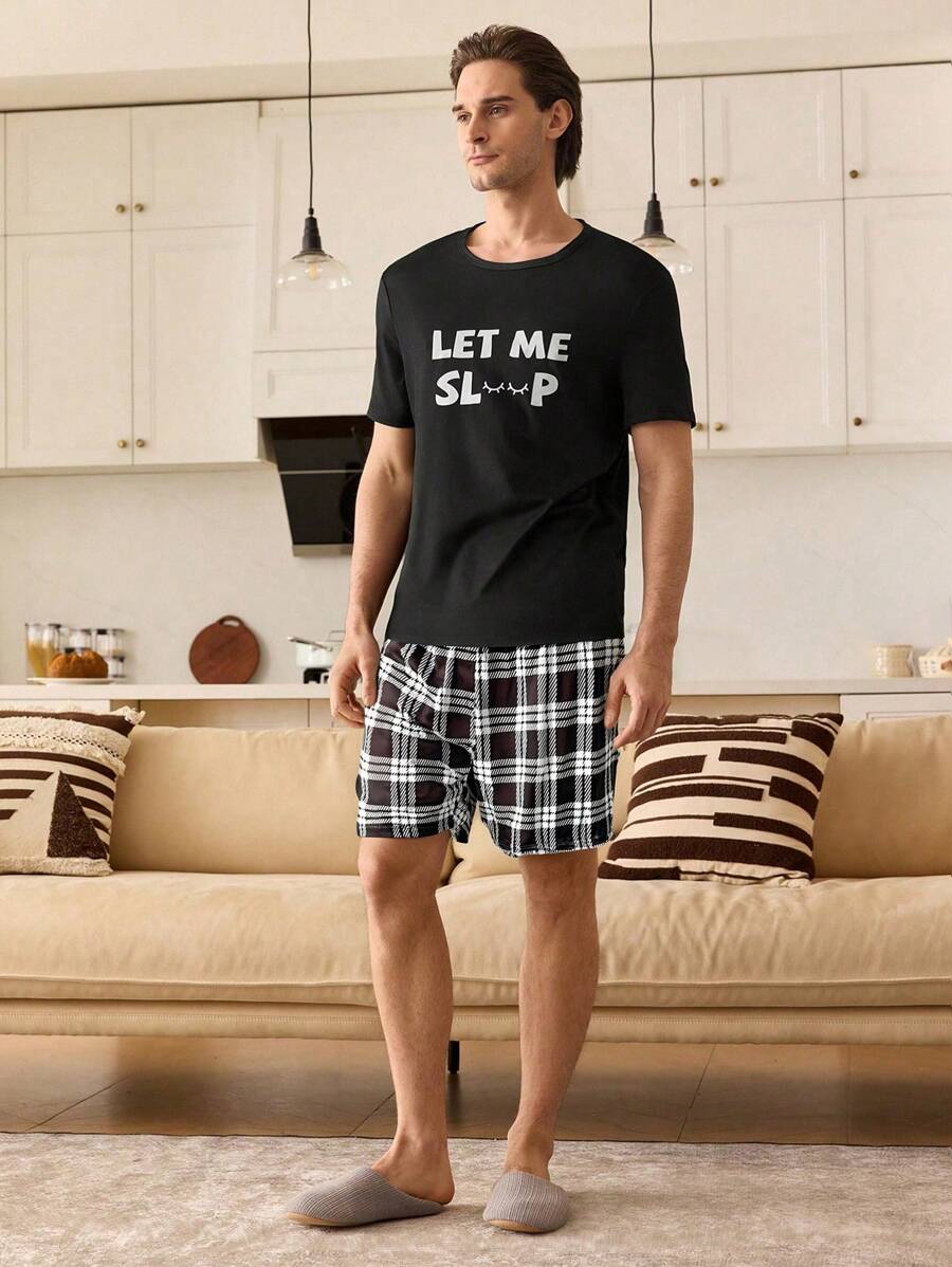 SHEIN 男士格子短裤和短袖上衣睡衣套装 - 彩色 - 查看 1