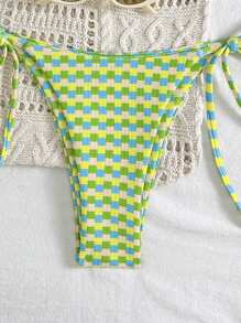 Swim Mod 2pcs/Set Women Summer Beach Holiday Random Bubble Gingham Print Triangle Tie Bikini Set Including Bottoms - Multicolor - View 5