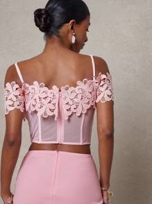 L'Amorae Women's Lace Patchwork Camisole Tank Top, Sexy Summer - Pink - View 2
