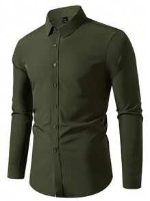 Manfinity Mode Men's Business Style Plain Single Breasted Long Sleeve Shirt Men Fitted Shirts Men S Casual Dress Shirts Designer Shirts For Men Men Clothing Shirts Men Long Sleeve Dress Shirts