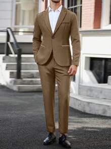 Manfinity Mode Einfarbige Jacke und Hose für Herren, modisches Sommeranzug-Set