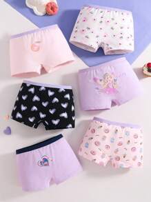 SHEIN 6 piezas de bragas de algodón con estampados lindos de moños, donas, corazones y cerezas para niñas
