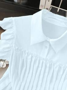 Franclia Elegant French Style White Chiffon Blouse With Ruffled Collar - Baby Blue - View 6