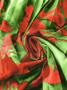 SHEIN Clasi Plus Size High Neck Lantern Sleeve Pleated Hem Wrap Dress Maxi Women Outfit - Green - View 5