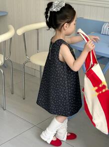 DAZY Young Girl' Casual Floral All-Over Print Loose Denim Dress, Round Neck,Girls Summer Outfits - Blue - View 5