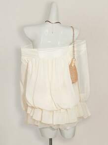 SHEIN ICON 复古优雅女式象牙白衬衫设计腰部修身休闲仙女风格迷你连衣裙，夏季 - 米色 - 查看 2