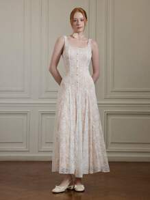 SHEIN MOD Robe élégante et romantique avec volants, dentelle et nœud, convient pour le thé, les rendez-vous, les fêtes, les robes de bal, les tenues d'anniversaire, les vêtements de la Saint-Valentin, les tenues de vacances pour femme, les tenues d'été pour femme, les tenues de plage pour femme, le Mardi Gras, la robe de la Saint-Valentin, les tenues de festival rave