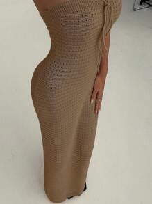 Aloruh 手工钩编夏季浪漫假期女士紧身连衣裙，春夏季 - 駝色 - 查看 7