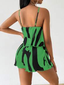 VaVaBold Women's Apricot Pleated Fabric Short Jumpsuit - Green - View 2