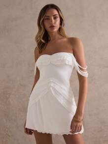 Glamine Vestido mini sexy fruncido de color blanco, vestido de playa, vestidos de verano para mujeres, vestido de fiesta de vacaciones y carnaval, atuendos para citas nocturnas, looks de verano para mujeres, vestidos de verano para mujeres, vestidos blancos para mujeres, vestidos de fiesta para mujeres, vestidos para mujeres, vestidos sueltos para mujeres, vestidos blancos para mujeres - Blanco - Ver 6