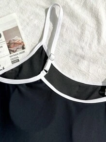 SHEIN TEENGIRL Black & White Contrast Color One-Piece Swimsuit, Minimalist One-Piece Swimwear For Beach Vacation Swim Suits For Teens One Piece Swim Suits For Teen Girl One Piece One Piece Bathing Suit For Teens One Piece Bathing Suit For Teen Bathing Suits For Teens One Piece