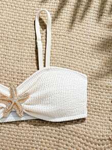 WESTFADE Young Ensemble bikini apricot simple et élégant pour fille avec décor d'étoile de mer, convient pour les vacances, la plage et la natation