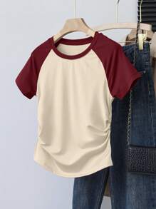 Teen Girl Casual Color Block Short Sleeve T-Shirt, Versatile & Minimalist - Multicolor - View 5