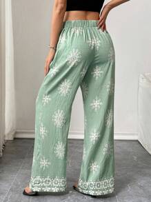 Breezaya 女士几何印花宽松休闲度假裤 - 綠色 - 查看 2