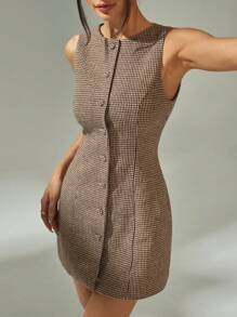 SHEIN PETITE Váy Mini Không Tay Cho Nữ, Thời Trang Cho Mùa Hè - màu nâu - Xem 8