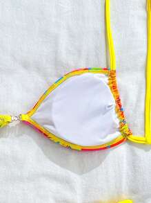 SHEIN Swim 2pcs/Set Summer Holiday Women Printed Beach Random Strap Top And Thong Bikini Set - Multicolor - View 4