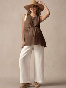 SHEIN Umstandsmode einfarbiges Trägertop mit Vorderbindung, lässiges Volant-Saum Hemd