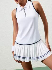 CourtClass Camisa polo deportiva de yoga de estilo minimalista casual con ribete de contraste