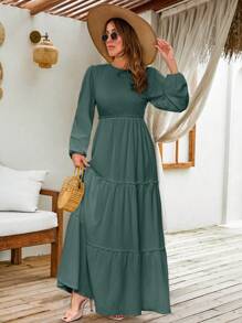 EURMUSE LANTERN LONG SLEEVE LAYERED LONG DRESS - Mint Green - View 3