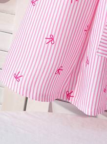 SHEIN Elladie kids 女孩夏季新款时尚优雅连衣裙，衬衫拼接设计配腰带，优雅 OL 通勤风格连衣裙 - 粉色 - 查看 5