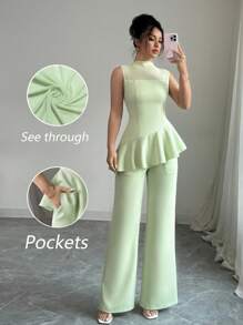 Chiquease Women Two Pieces Outfits For Daily Wear - Mint Green - View 1