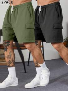 Manfinity Homme 2pcs Men Loose Flap Pocket Side Drawstring Waist Shorts Casual - Multicolor - View 1