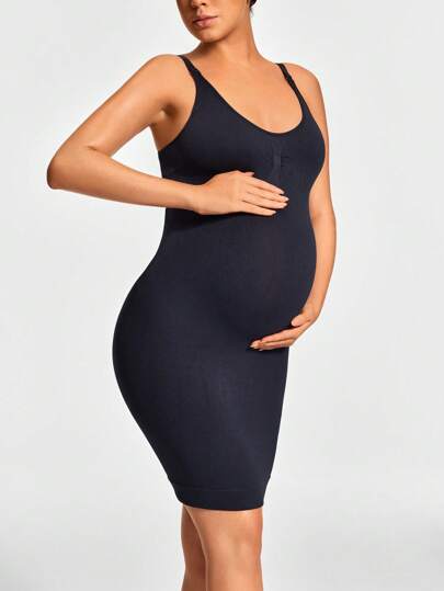 SHAPORA Pregnant Women's Solid Color Elastic Bodycon Shapewear Dress, Summer