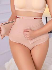 SHEIN Women Solid Tummy Control Body Shaper Seamless High Waist Cincher Shapewear Bottom With Hook-And-Eye Closure And Thong Design - Apricot - View 5
