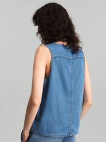Ontre 2025 Herbst/Winter Damenmode, Herbst/Winter Damenbekleidung, Schulanfang, Halloween, Weihnachten, Business Lässig, Retro würdevoll elegante vielseitige Basics, Nashville Bekleidung, Damenjacke und -mantel aus Jeans, lässige taillierte ärmelloser Weste, Blau - Blau - Übersicht 4