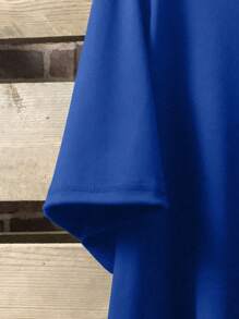 Plus Size Summer Casual Loose Button Decor Asymmetric Hem T-Shirt - Royal Blue - View 4