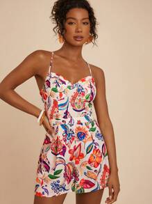 Travachic Women's Vacation Casual Floral Print Camisole Romper - Multicolor - View 1