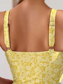 Swim Mod 女士花卉印花荷叶边吊带连体泳衣，适合度假