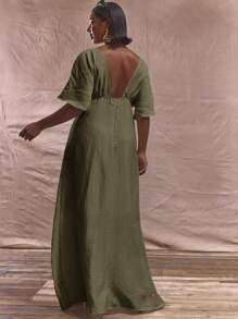 MUSERA Vestido largo de verano con cuello en V, mangas cortas y lazo frontal, talla grande, diseño elegante y lindo para vacaciones, ocasiones especiales y estilo de Ibiza