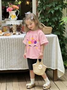 SHEIN Leap Crew Baby Girl Casual Simple Short Sleeve 2 Pieces Set, Suitable For Spring/Summer - Multicolor - View 7