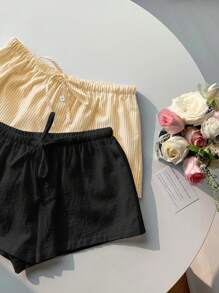 Comfortcana 2 chiếc quần short sọc vải lanh cho nữ - Màu vàng - Xem 7