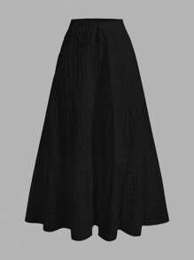 SHEIN EZwear Women's Black Ruffle Hem Skirt, Suitable For Summer Vacation - Black - View 6