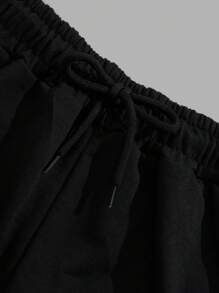 RueChic Men Drawstring Waist Pocket Basketball Printed Regular T-Shirt & Short Set - Black - View 6