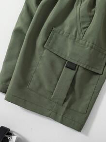 Young Boy Casual & Daily Wear Cargo Shorts With Large Pockets, Breathable & Comfortable Capri Shorts Suitable For Summer - Army Green - View 5