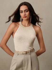 Anewsta 夏季、节日、假日、度假优雅女士连衣裙、海滩 Oldmoney 女士背心 - 杏色 - 查看 3