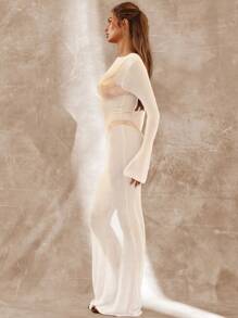 MUSERA 轻薄针织长袖连衣裙，优雅春假可爱性感90年代风情，适合海滩度假、音乐节、伊比沙岛、波西米亚风等各种场合，夏季、秋季、冬季、约会之夜、时尚春季、新娘、单身派对、告别单身派对、婚礼等场合。 - 白色 - 查看 2