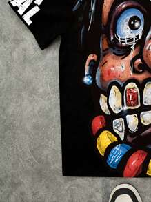 Manfinity Roghcode 男士宽松街头风趣味表情印花 T 恤 - 黑色 - 查看 3