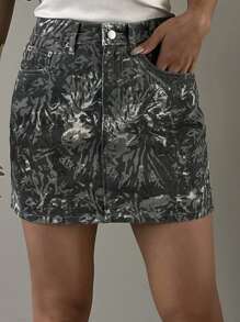 DAZY Women's Casual All-Over Print Diagonal Pocket Denim Mini Skirt, Summer Jeans Skirt - Army Green - View 3