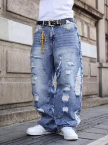 Manfinity EMRG Men's Ripped Jeans, Fashionable For Summer - Medium Wash - View 5