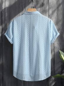VENTUSAIL Camisa de manga corta de unicolor y textura casual para vacaciones de hombre - Azul - Ver 2